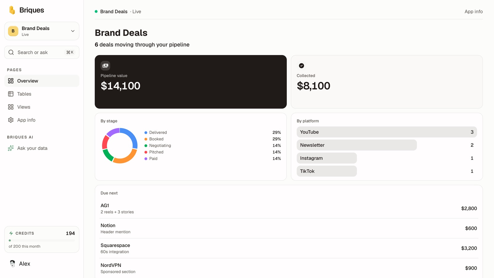 A Brique open on the desktop web app